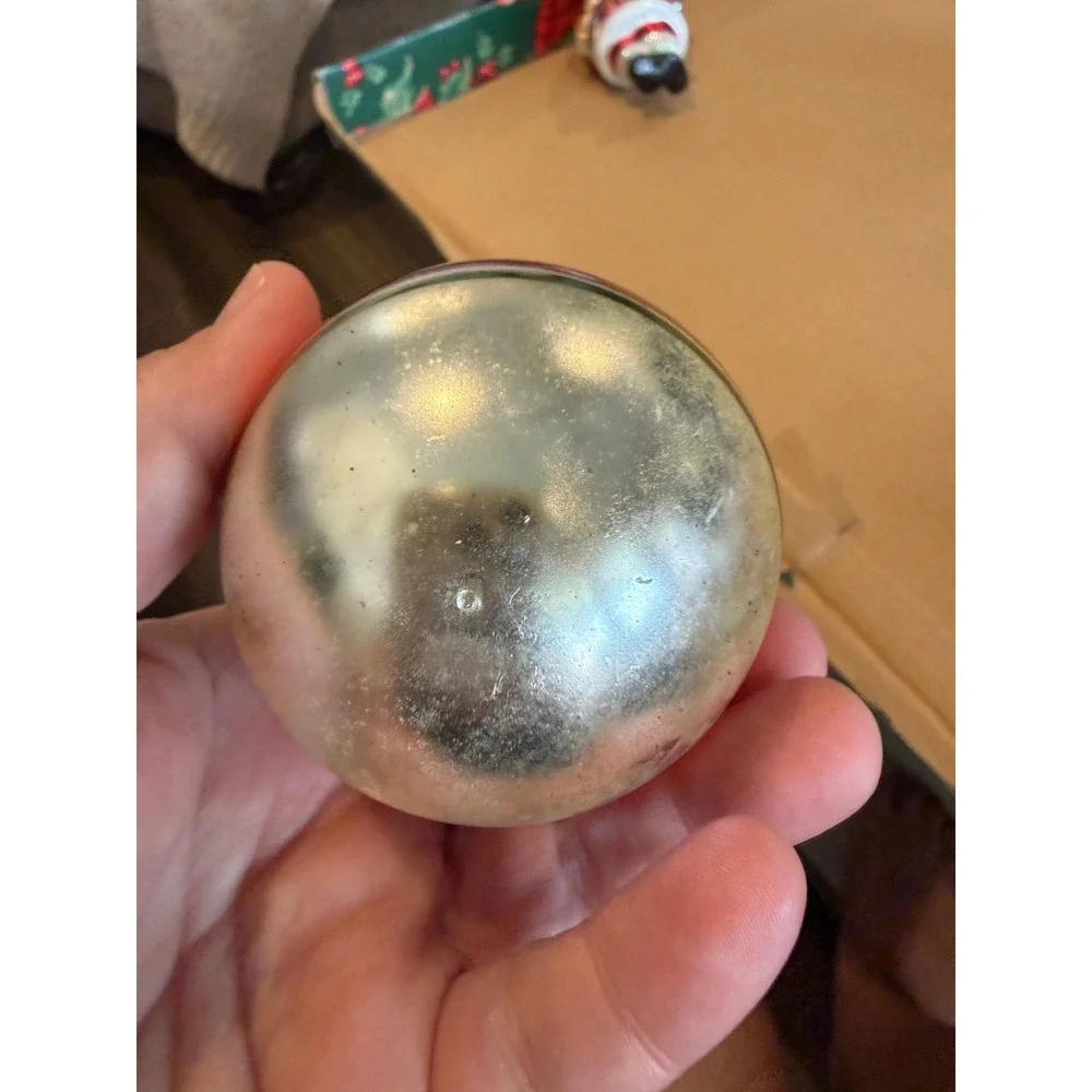 Vintage West Germany Striped Mercury Glass Christmas Ornament Red Green Silver